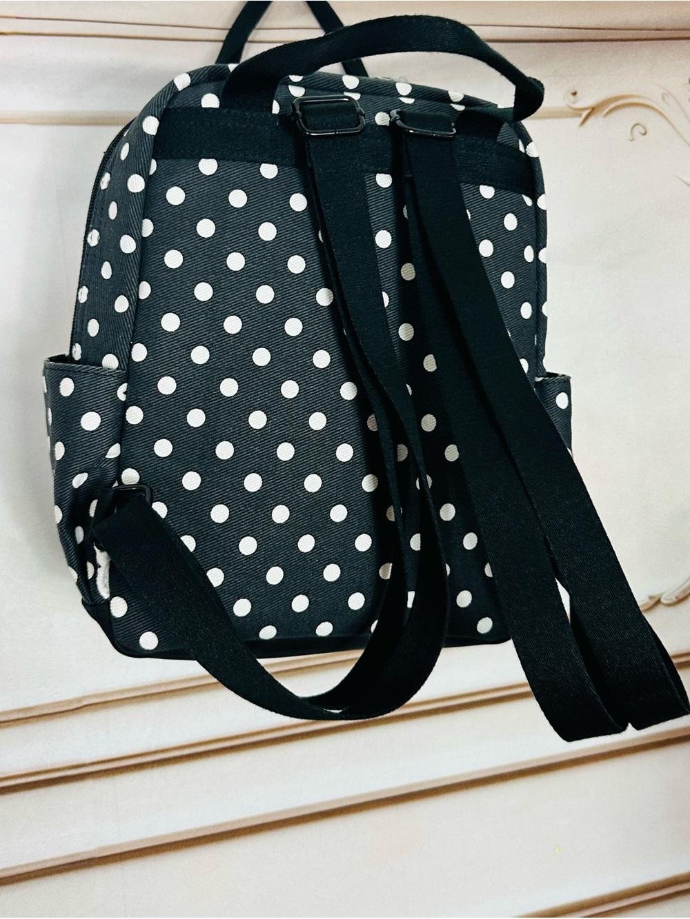 Betsey Johnson Black & White Polka Dot Heart Patch Backpack - Picture 11 of 16